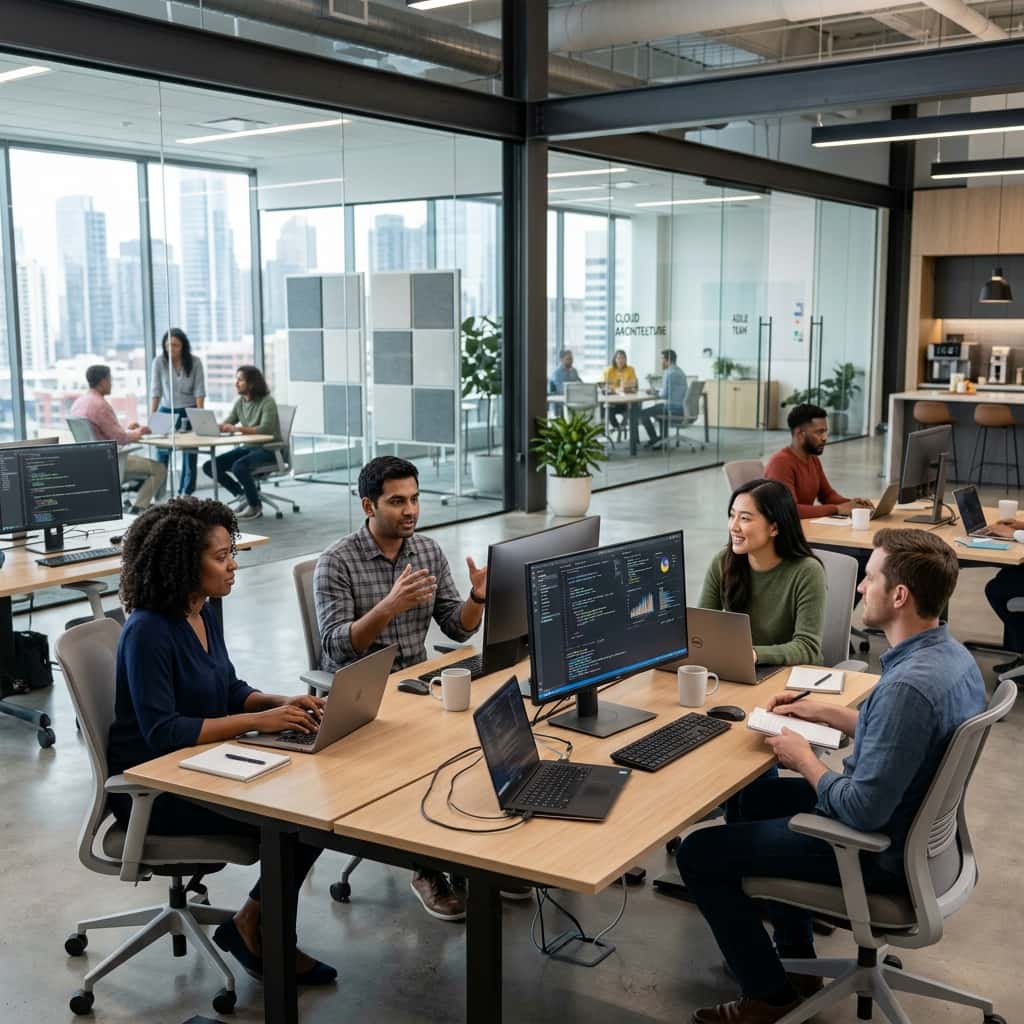 TechKritika Software engineering team collaborating in a modern office